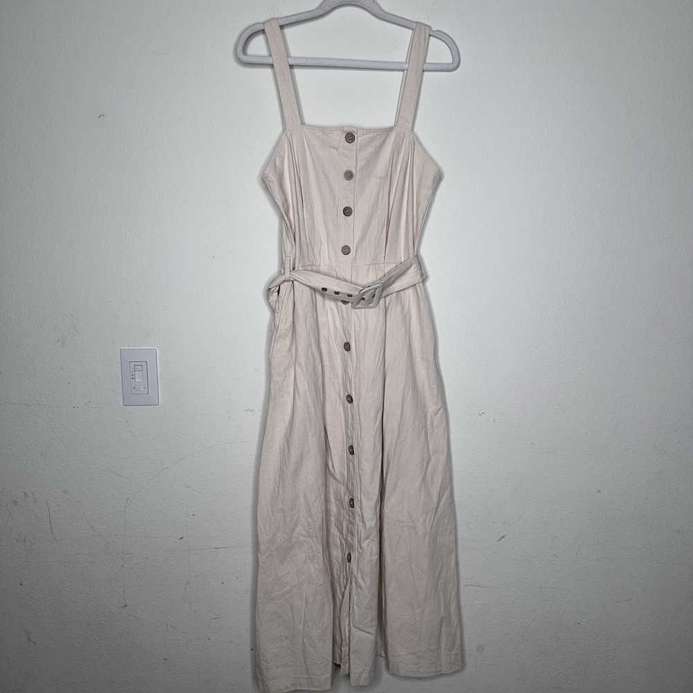 Freemarket Nordstrom Womens Beige Cotton Belted Button Front Maxi Dress Size M